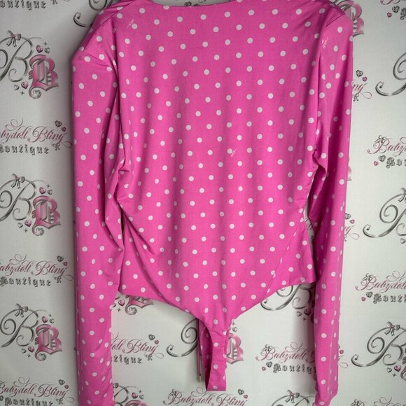 AFRM bodysuit Pink Polka Dot white brand new with tags XL Top stretchy cute - Picture 7 of 12